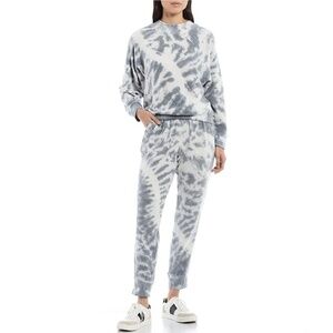 NWT Splendid Gray Tie Dye Fuzzy Fleece 2 Pc. Jogger & Pullover Sweater S…